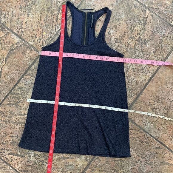 Zara Basic Evening Medium Navy Blue Metallic Shimmer Racerback Zipper Sexy Top - Picture 7 of 7